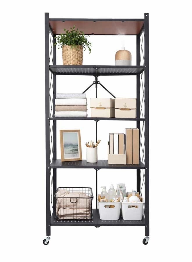 Noon East Kitchen Storage Rack and Heavy Duty Metal Shelving Unit on Rolling Cart for Kitchen, Garage, Basement, 5-Tier Thick Foldable Storage Shelves with Wheels, Large Capacity, Black- 71x34.5x151.2cm - Image 2